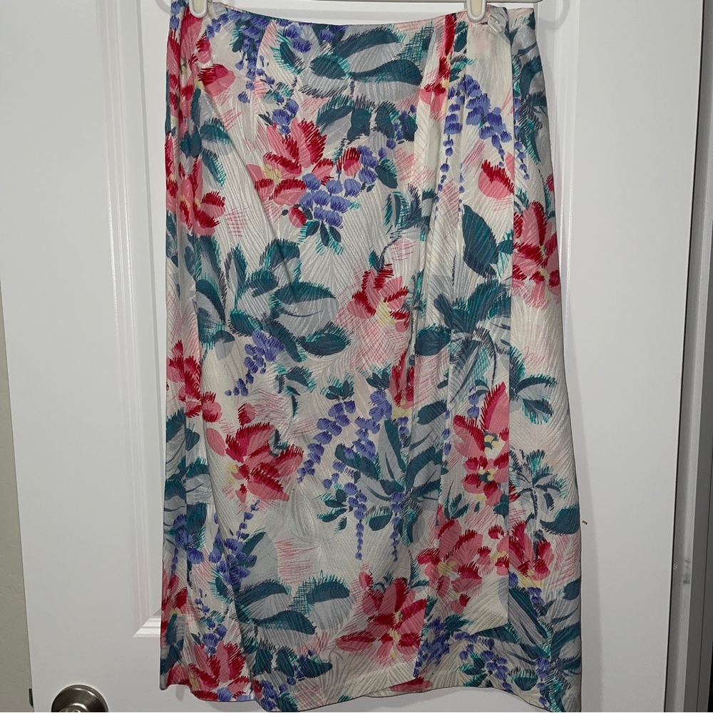 Vintage Hawaiian Floral True Wrap Midi Skirt